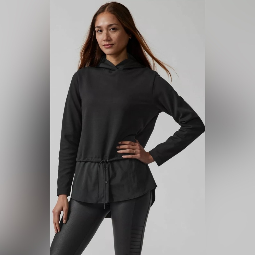 Athleta Gallery Hoodie Sweatshirt Top Button Black Size Medium